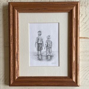 Framed Original signed Pencil Sketch of Two Children